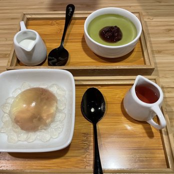 Kyuramen - Cherry Hill - Japanese Cherry Blossom  Jelly Matcha Pudding with Red Bean - Ramen Near Me - Cherry Hill, New Jersey