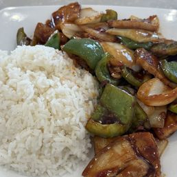 ((S) Sliced Pork Belly w. Hot Peppers Over Rice