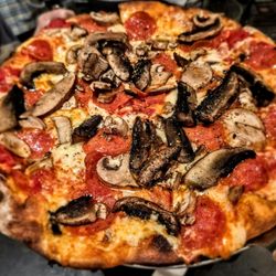 Double Pepperoni, Portobello and mushrooms pizza.