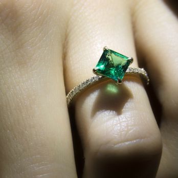 Queens Jewelers - Custom-made Emerald Engagement Ring, Lab-grown, with Diamonds in Band - Jewelry Near Me - Redlands, California Queens Jewelers - Custom-made Emerald Engagement Ring, Lab-grown, with Diamonds in Band - Jewelry Near Me - Redlands, California