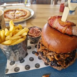 Blacksmiths Arms - Filthy animal burger (child's pepperoni pizza in background)