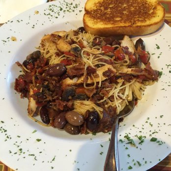 Josie's - Grilled chicken pasta, angel hair with a garlic infused olive oil sauce with hickory bacon, roasted red peppers, kalamata olives & mushrooms - American Near Me - Lexington, Kentucky