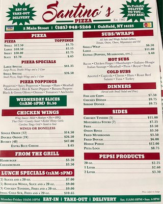 Menu photo 1 Santino's Pizza Oakfield, NY Menu photo 1 Santino's Pizza Oakfield, NY