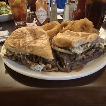 The Pechanga Cafe - My son's Black & Blue steak sandwich with onion rings. - New American Near Me - Temecula, California