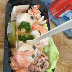 Vissuper - Slaatje - two salads with mixed fish - so delicious.