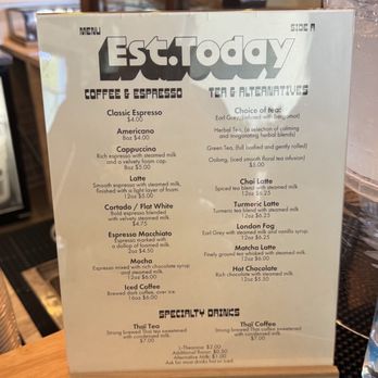 Established Today - Menu - Coffee & Tea Near Me - Los Angeles, California