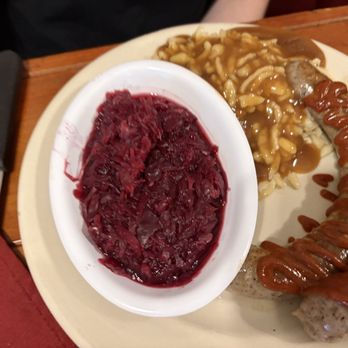 Zur Kate - Currywurst, spatzle and red cabbage - the curry had a nice kick!! - German Near Me - Mesa, Arizona Zur Kate - Currywurst, spatzle and red cabbage - the curry had a nice kick!! - German Near Me - Mesa, Arizona