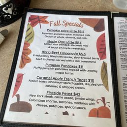 Specials menu