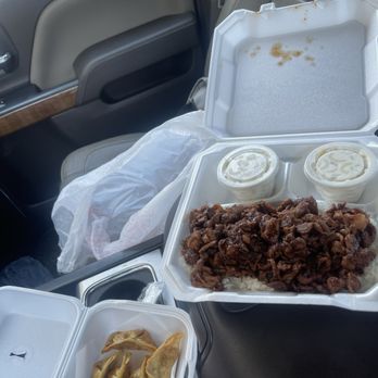 Korean BBQ - Spicy Pork w double Macaroni Salad, side of chicken dumplings - Barbeque Near Me - Kingsville, Texas Korean BBQ - Spicy Pork w double Macaroni Salad, side of chicken dumplings - Barbeque Near Me - Kingsville, Texas