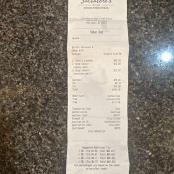 Salvatore's Wood Fired Pizza - Receipt. - Pizza Near Me - Red Hook, New York Salvatore's Wood Fired Pizza - Receipt. - Pizza Near Me - Red Hook, New York
