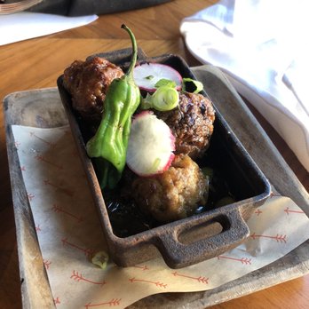 Saint & Second - appetizer meat balls...SALTY! not in a good way - New American Near Me - Long Beach, California