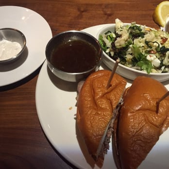 Nick's Manhattan Beach - Prime rib dip with horseradish sauce and petite bistro salad - damn good! - American Near Me - Manhattan Beach, California Nick's Manhattan Beach - Prime rib dip with horseradish sauce and petite bistro salad - damn good! - American Near Me - Manhattan Beach, California