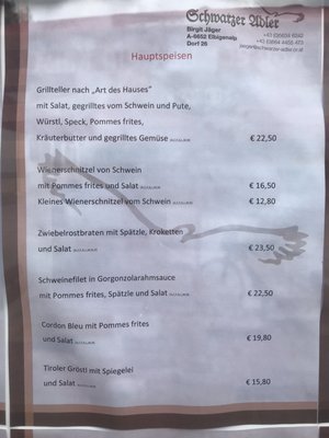 Menu photo 1 Gasthaus Schwarzer Adler Elbigenalp, 7 Menu photo 1 Gasthaus Schwarzer Adler Elbigenalp, 7