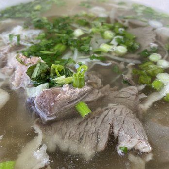 Holy Basil Pho - Closer look at that yummy tendon in fresh pho broth - Vietnamese Near Me - Oakland, California