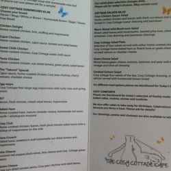 The Cosy Cottage Cafe & Hidden Garden - The yummy menu.... Sandwiches look unreal