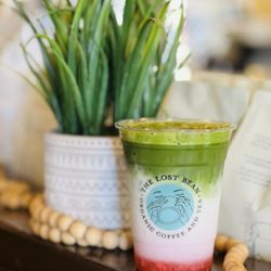 Lost Bean Organic Coffee Tea - Iced Strawberry Matcha Latte w/ Oat Milk