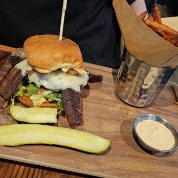 Finney's Crafthouse - Orange - Wyagu Burger with sweet potato fries. Yummy! - New American Near Me - Orange, California