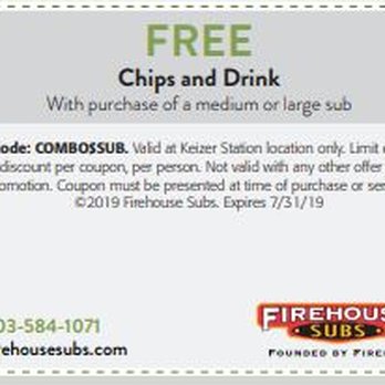 Keizer Station - Free chips and drink with purchase of a medium or large sub at Firehouse Subs - Shopping Centers Near Me - Keizer, Oregon