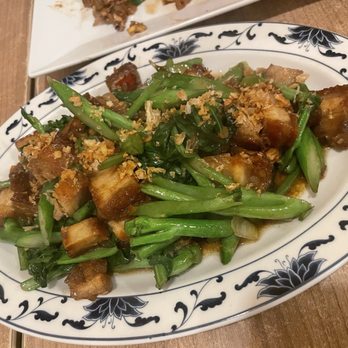 Phu Thai - Phad Ga Nha Moe Krop (stir-fried kailan with crispy pork) - Thai Near Me - Amsterdam, New Hampshire