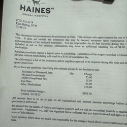 Haines Road Animal Hospital - Rather expensive for an eye exam that lasted 15 minutes.
