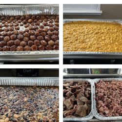 T Bone's BBQ Catering - Meatballs, beans, bacon Mac and cheese, tri tip and pulled pork