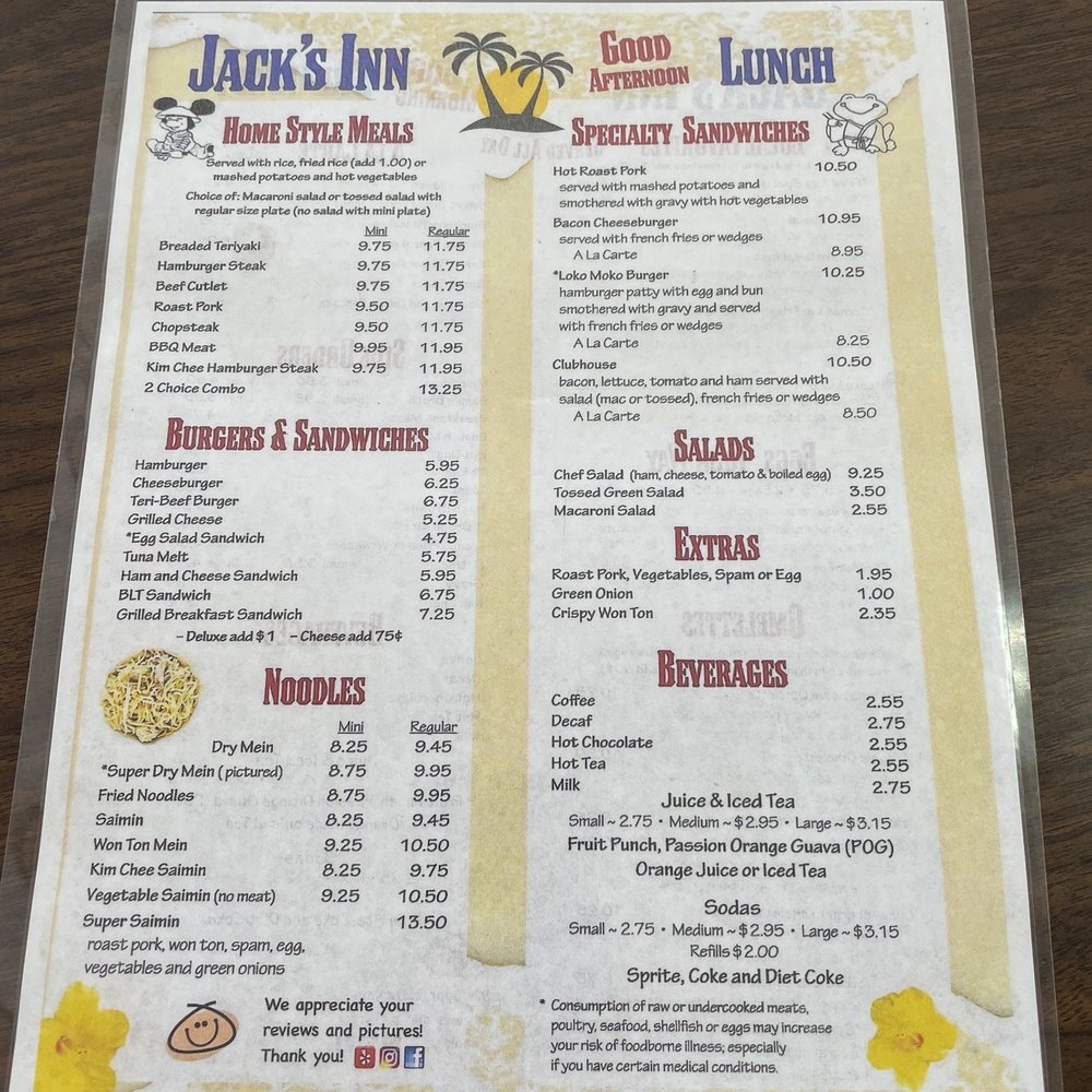 Jack's Inn - Lunch Menu - Breakfast & Brunch Near Me - Kahului, Hawaii Jack's Inn - Lunch Menu - Breakfast & Brunch Near Me - Kahului, Hawaii