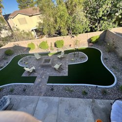 Dream Lawns - Birds Eye view of backyard. Total conversion from grass to desert landscaping
