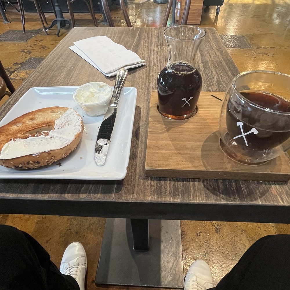 Honest Coffee Roasters - Bagel with cream cheese, pour over - Coffee Roasteries Near Me - Franklin, Tennessee