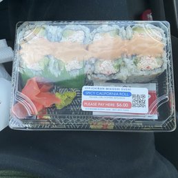 Imitation Crab California Roll ($6, pre-tax)