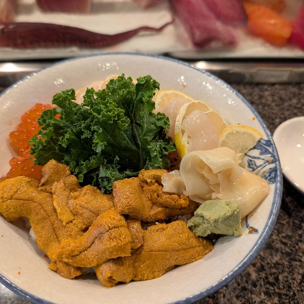 Mahzu Sushi & Grill - Hokkaido bowl - sea urchins, Hokkaido scallops, and red fish eggs. A great deal for 30 dollars. - Sushi Bars Near Me - Gainesville, Florida Mahzu Sushi & Grill - Hokkaido bowl - sea urchins, Hokkaido scallops, and red fish eggs. A great deal for 30 dollars. - Sushi Bars Near Me - Gainesville, Florida