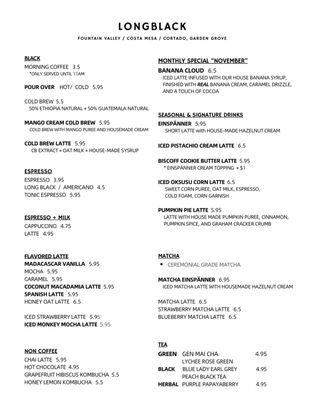 Menu photo 8 Long Black Coffee Costa Mesa, CA Menu photo 8 Long Black Coffee Costa Mesa, CA