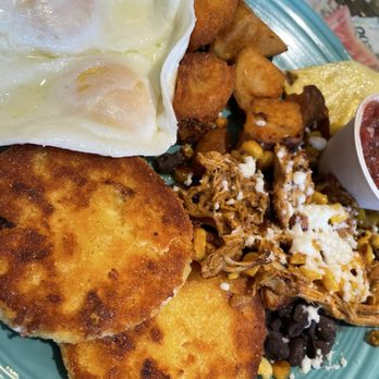 Osprey Café - Huevos rancheros w/2 arepas, Blk beans, house fries. Yum! - Cafes Near Me - Seaside, Oregon Osprey Café - Huevos rancheros w/2 arepas, Blk beans, house fries. Yum! - Cafes Near Me - Seaside, Oregon