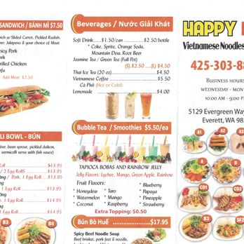 Pho Happy Noodles - Takeout menu front - Vietnamese Near Me - Everett, Washington