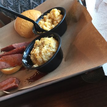 Mission BBQ - My moms lunch- sausage classic #41 sandwich with cheesy potatoes and Mac cheese - Barbeque Near Me - Canton, Ohio Mission BBQ - My moms lunch- sausage classic #41 sandwich with cheesy potatoes and Mac cheese - Barbeque Near Me - Canton, Ohio