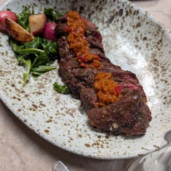 Manuela - Hanger steak* red chimichurri, Easter egg radish, shallot butter - New American Near Me - Los Angeles, California