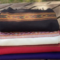 The Third Eye - Embroidered Border, Plain Colour 100% Wool Blanket Shawl. Super soft and beautiful.