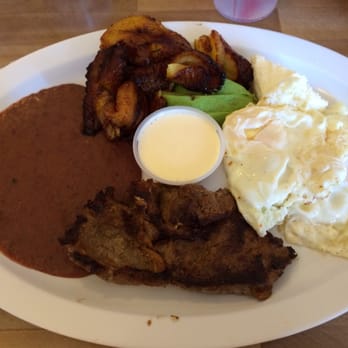 Maya's Cafe - Honduran breakfast - eggs, fried plantains, beans, sour cream, queso fresco, and carne asada! - Latin American Near Me - San Jose, California Maya's Cafe - Honduran breakfast - eggs, fried plantains, beans, sour cream, queso fresco, and carne asada! - Latin American Near Me - San Jose, California