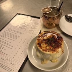 Coquette Brasserie - French onion soup and a mocktail