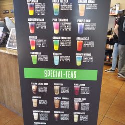 Tea2Go TeaN'ergy - Some of their more popular drinks that you can buy to drink there or to go.