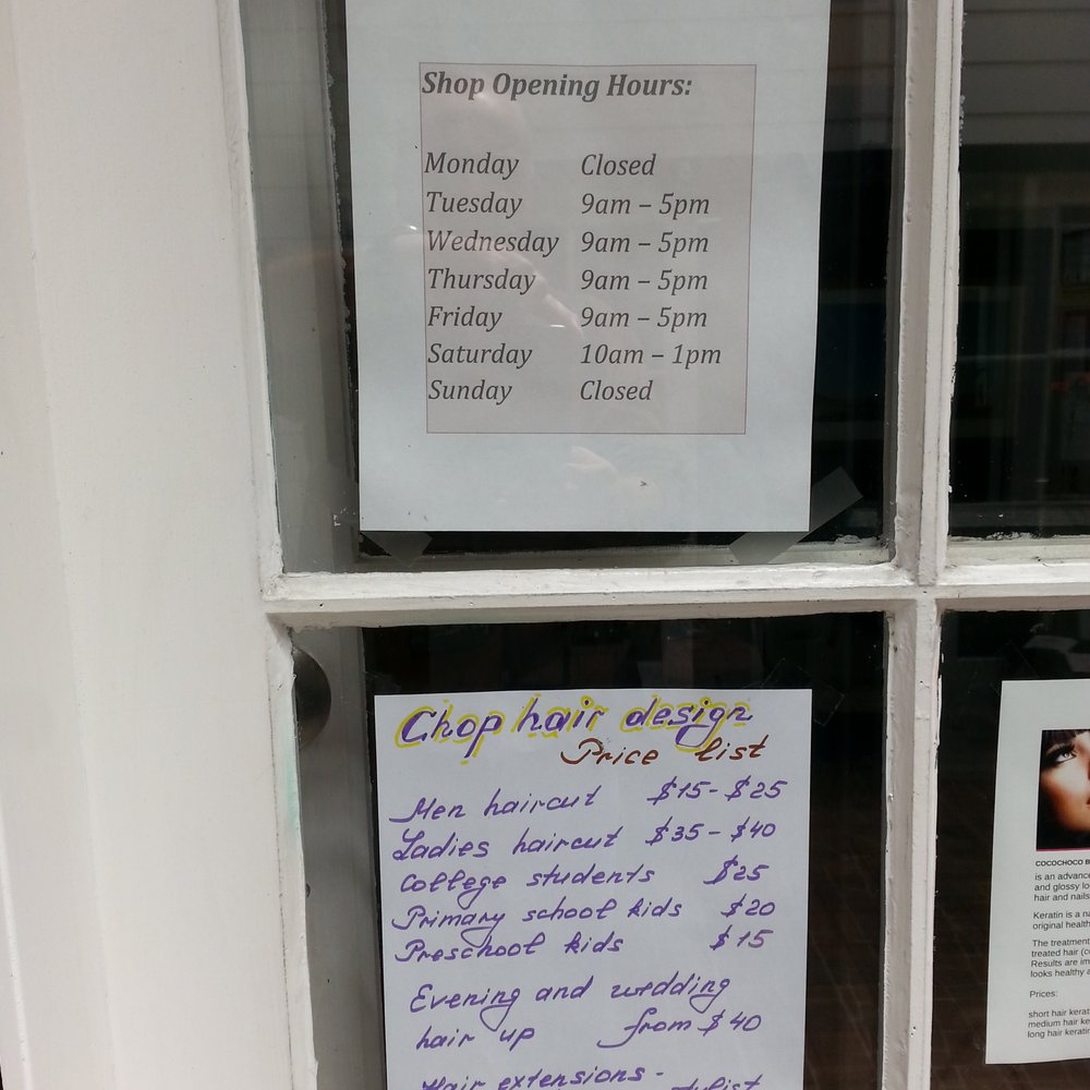 Chop Hair Design - Hours & Price List - Hair Salons Near Me - Warkworth, AUK Chop Hair Design - Hours & Price List - Hair Salons Near Me - Warkworth, AUK