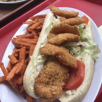 Shrimp N Stuff - Shrimp sandwich eh, sweet potatoe fries were delicious - Seafood Near Me - Galveston, Texas Shrimp N Stuff - Shrimp sandwich eh, sweet potatoe fries were delicious - Seafood Near Me - Galveston, Texas