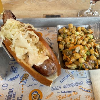 Wursthall - Pastrami & Swisswurst with chickpea carrot salad side - German Near Me - San Mateo, California Wursthall - Pastrami & Swisswurst with chickpea carrot salad side - German Near Me - San Mateo, California