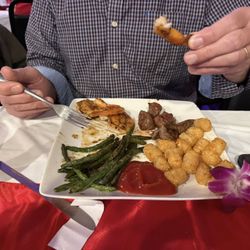 Sidewalks Saloon & Grill - This was an entree of steak bites and shrimp, along with tater tots.