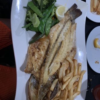 Seabra's Armory - Butterfly Branzino with fries and steamed vegetables - Seafood Near Me - Perth Amboy, New Jersey