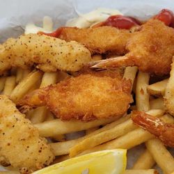 The Boat Fish & Chips - Shrimp and chips- I probably ate some before taking the photo.