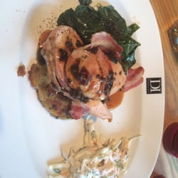 The Nuthall - Chicken wrapped in bacon with crushed potatoes and greens. Yum.