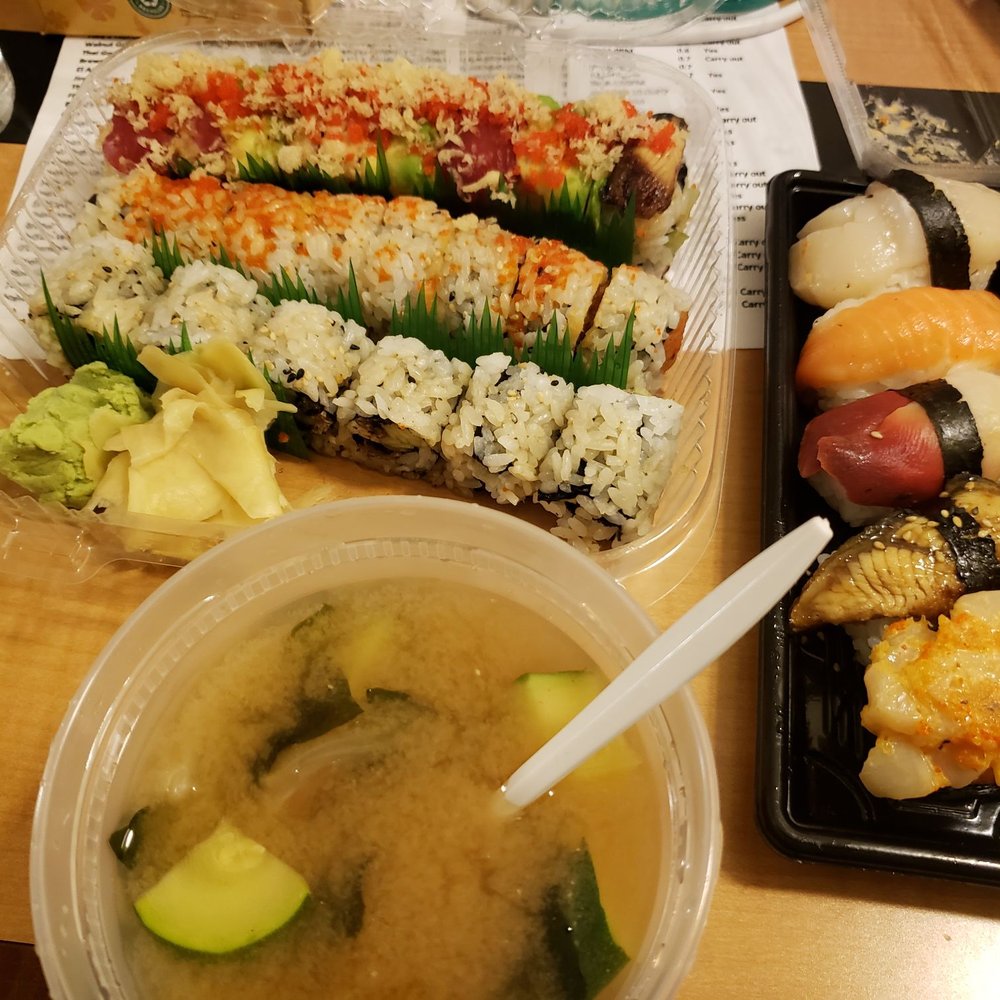 Sushi Ai - Spicy miso soup, assorted nigiri, salmon skin roll, world series roll, volcano roll - Sushi Bars Near Me - O'Fallon, Missouri Sushi Ai - Spicy miso soup, assorted nigiri, salmon skin roll, world series roll, volcano roll - Sushi Bars Near Me - O'Fallon, Missouri