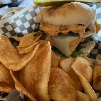 8th Street Ale House - Burger with crab cake patty - Pubs Near Me - Hoquiam, Washington