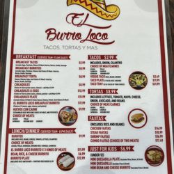 El Burro Loco - New menu 4/2023. Raised prices significantly. Page 1.