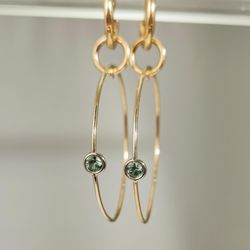 The Wooden Jewel - 14kyg Montana sapphire hoop earrings